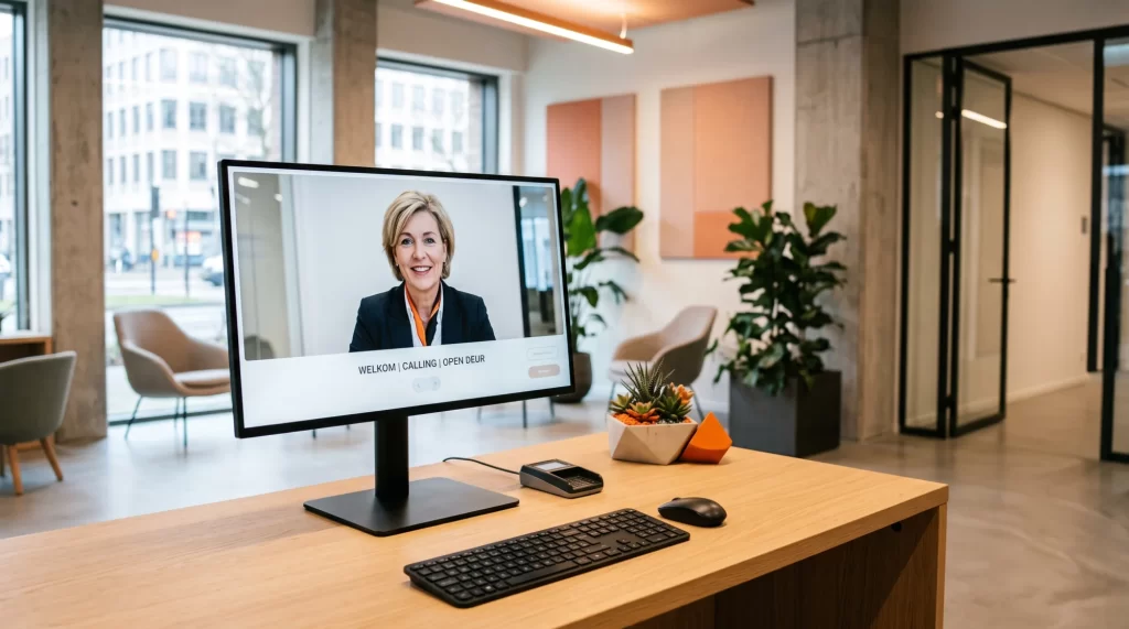 Intercompaneel bij een entree met videoverbinding naar een virtuele receptionist